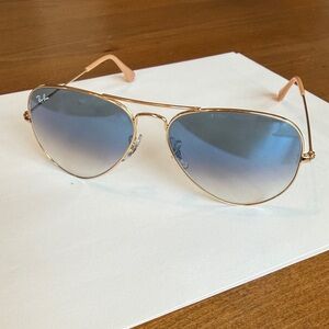 Ray-Ban Gold Frame Sunglasses with Gradient Blue Lenses